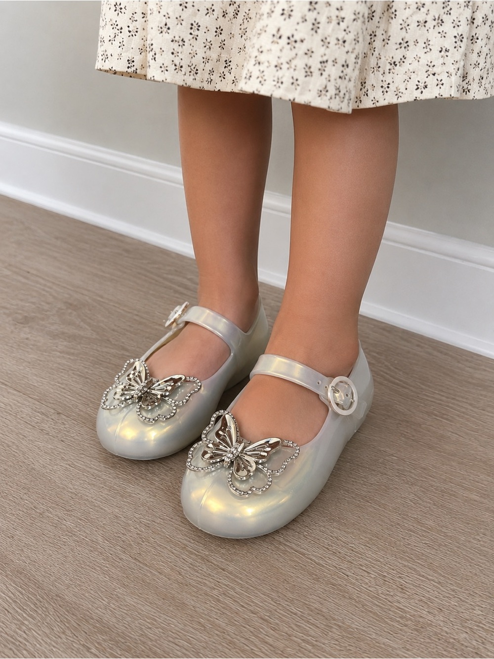 Mini Melissa Metallic Kids Dress Shoes with Butterfly Accent